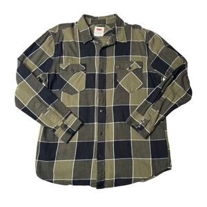Levi's Men's Large Green Black Plaid Flannel Long Sleeve Shirt